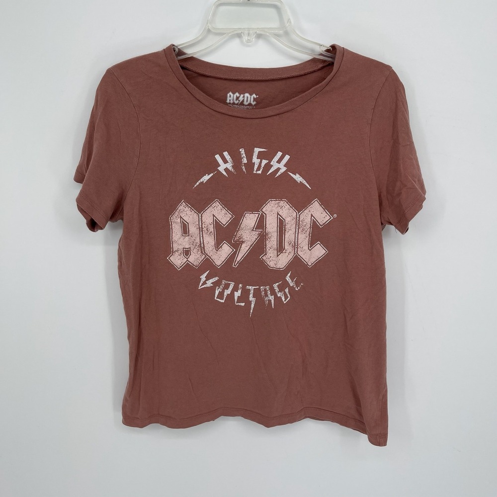 AC/DC Women's Mauve High Voltage Short Sleeve Rock Band Graphic T-Shirt Size L